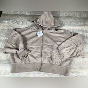 American Eagle Hoodie XS Beige Cropped Full Zip Fleece Casual